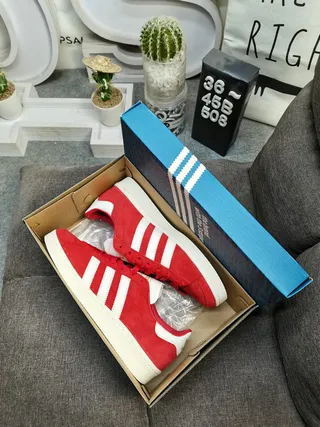 Adidas Red White Suede Upper Three-Stripe Side Panel Lifestyle Sneakers 3
