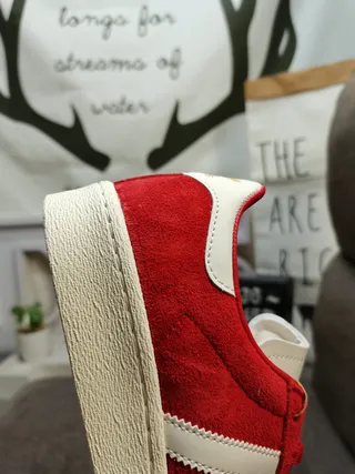Adidas Red White Suede Upper Three-Stripe Side Panel Lifestyle Sneakers 4