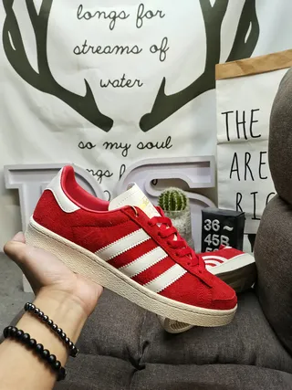 Adidas Red White Suede Upper Three-Stripe Side Panel Lifestyle Sneakers 6