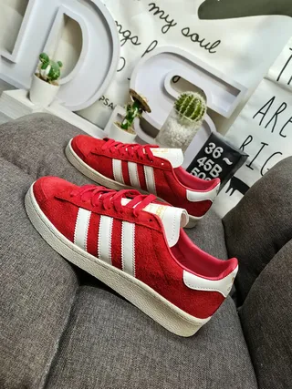 Adidas Red White Suede Upper Three-Stripe Side Panel Lifestyle Sneakers 7