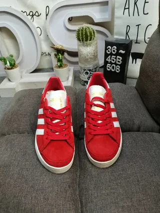 Adidas Red White Suede Upper Three-Stripe Side Panel Lifestyle Sneakers 10