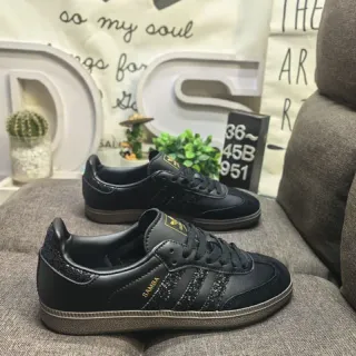 Adidas Samba Black Gold Low-Top Leather Upper Lifestyle Sneakers