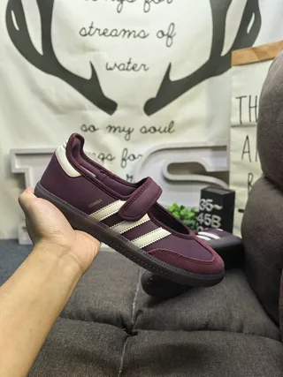 Adidas Samba Bordeaux Beige Sans Lacets Trois Rayures Panneau Latéral Mary Jane Chaussures 5