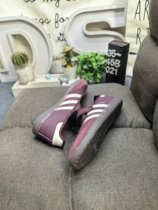 Adidas Samba Bordeaux Beige Sans Lacets Trois Rayures Panneau Latéral Mary Jane Chaussures 6