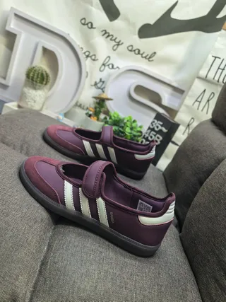 Adidas Samba Bordeaux Beige Sans Lacets Trois Rayures Panneau Latéral Mary Jane Chaussures 7