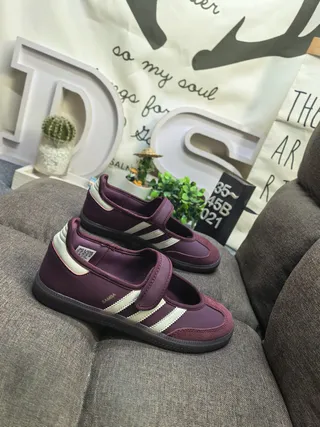 Adidas Samba Bordeaux Beige Sans Lacets Trois Rayures Panneau Latéral Mary Jane Chaussures 9