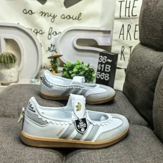Adidas Samba Light Gray Scalloped T-Strap Lifestyle Sneakers