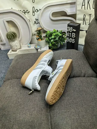 Adidas Samba Light Gray Scalloped T-Strap Lifestyle Sneakers 6