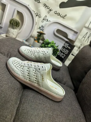 Adidas Samba Perforated Cream Open-Back Lifestyle Sneakers 7