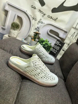 Adidas Samba Perforated Cream Open-Back Lifestyle Sneakers 9