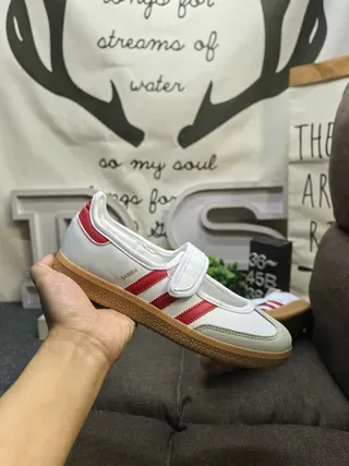 Adidas Samba White and Red Laceless Mary Jane Lifestyle Sneakers 5