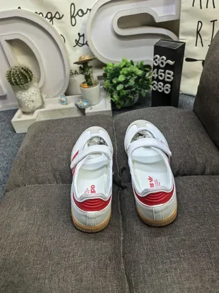 Adidas Samba White and Red Laceless Mary Jane Lifestyle Sneakers 8