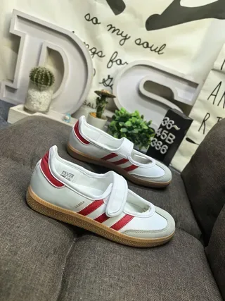 Adidas Samba White and Red Laceless Mary Jane Lifestyle Sneakers 9