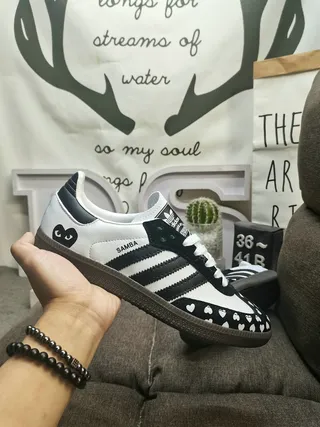 Adidas Samba White Black Heart Print Lifestyle Sneakers 5