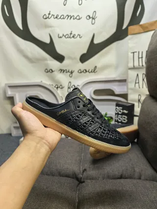 Adidas Samba Woven Leather Black Gold Gum Loafers 5