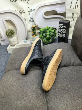 Adidas Samba Woven Leather Black Gold Gum Loafers 6