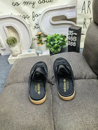 Adidas Samba Woven Leather Black Gold Gum Loafers 8