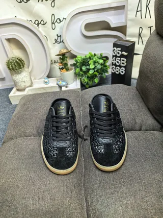 Adidas Samba Woven Leather Black Gold Gum Loafers 10