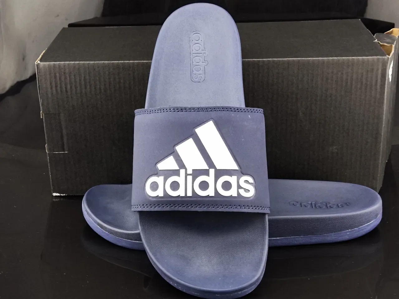 Adidas Slide Navy Blue White Logo Slippers 3