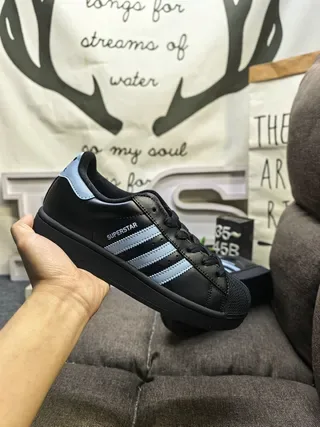 Adidas Superstar Black and Light Blue Lifestyle Sneakers 5