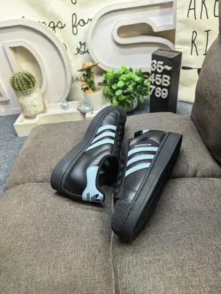 Adidas Superstar Black and Light Blue Lifestyle Sneakers 6