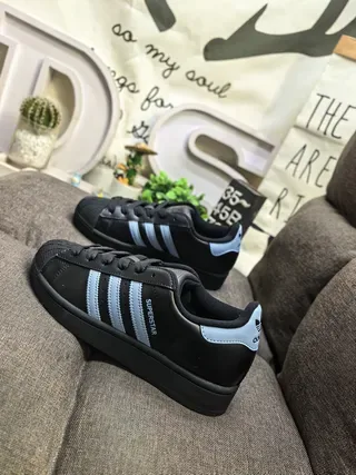 Adidas Superstar Black and Light Blue Lifestyle Sneakers 7