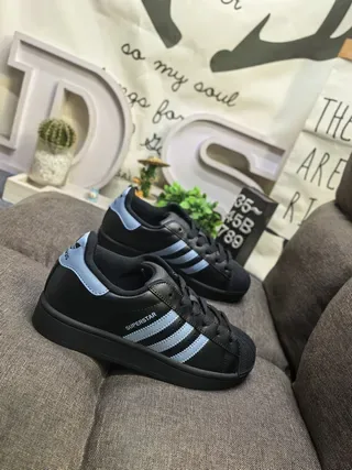 Adidas Superstar Black and Light Blue Lifestyle Sneakers 9