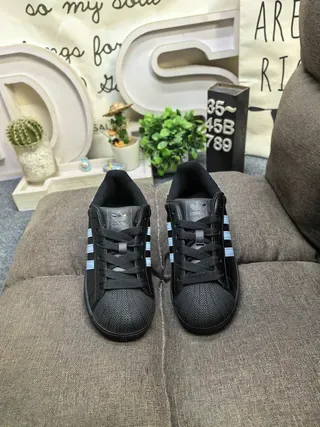 Adidas Superstar Black and Light Blue Lifestyle Sneakers 10