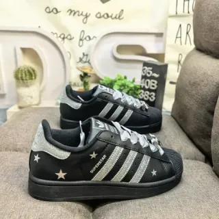 Adidas Superstar Black and Silver Glitter Star Lifestyle Sneakers
