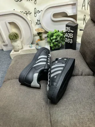 Adidas Superstar Black and Silver Glitter Star Lifestyle Sneakers 6