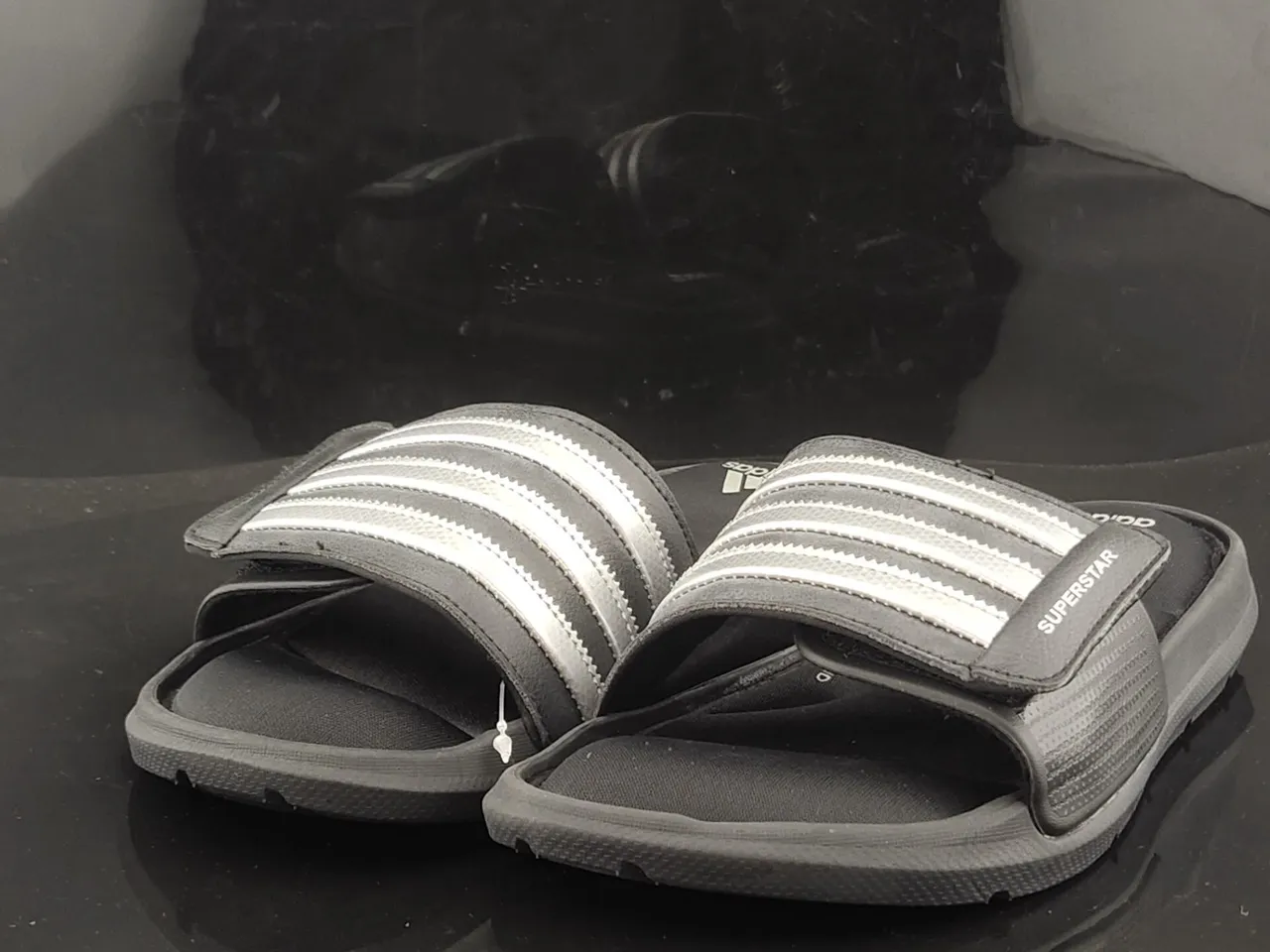 Adidas Superstar Black and Silver Metallic Slippers 2