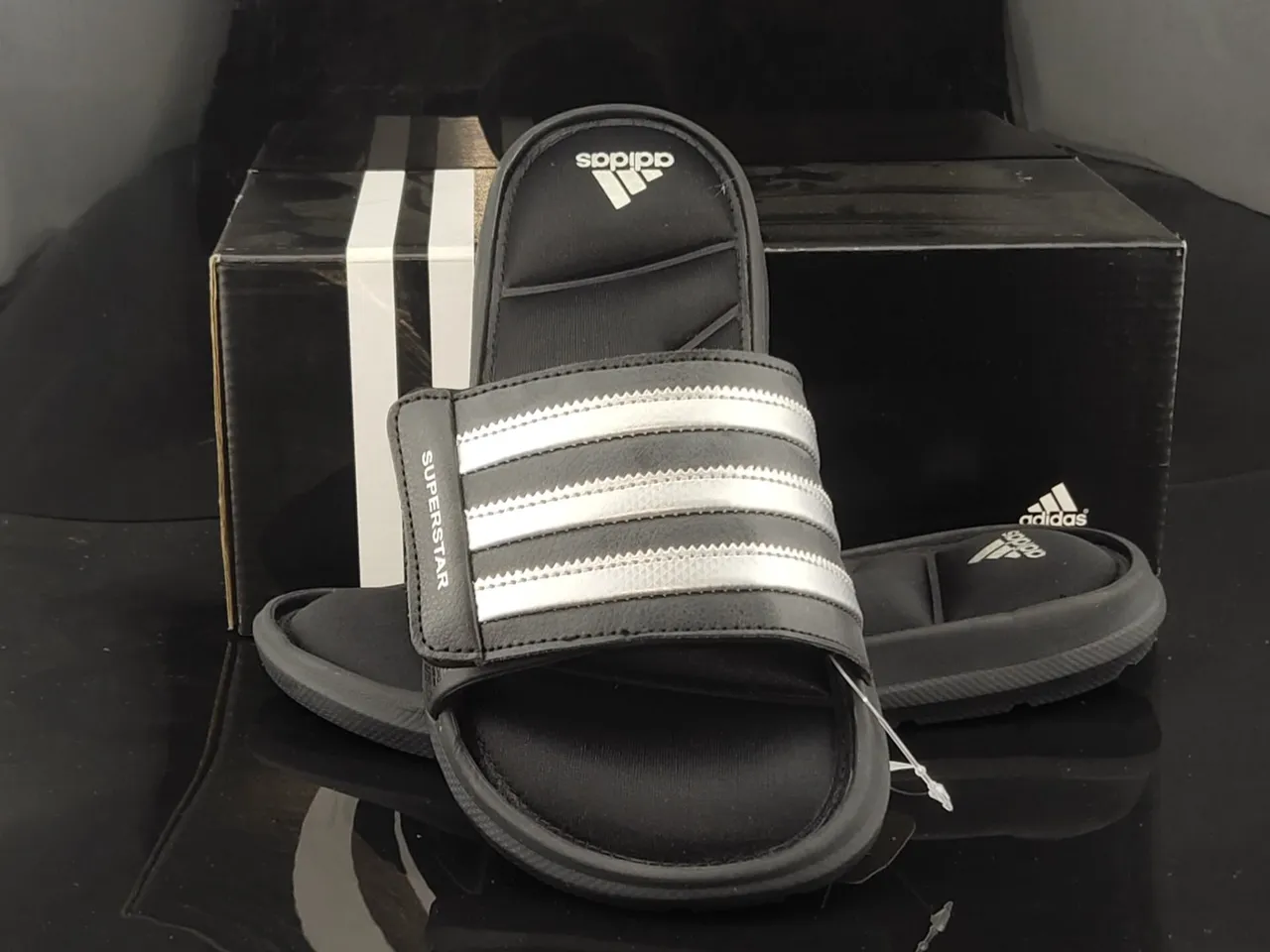 Adidas Superstar Black and Silver Metallic Slippers 3