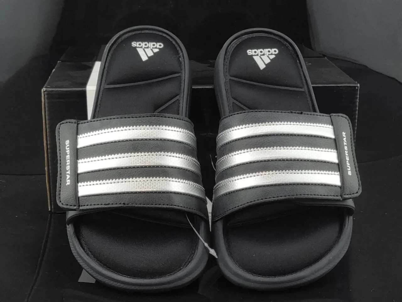 Adidas Superstar Black and Silver Metallic Slippers 5