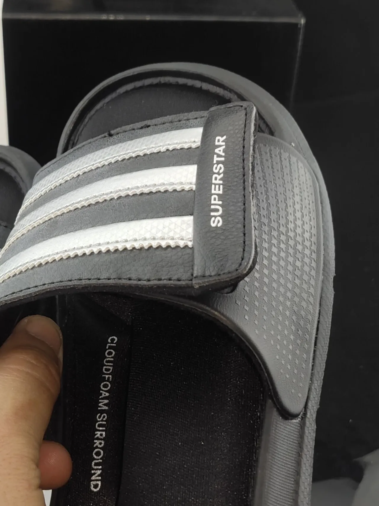 Adidas Superstar Black and Silver Metallic Slippers 6