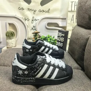 Adidas Superstar Black and White Glitter Snowflake Lifestyle Sneakers
