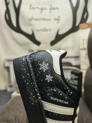 Adidas Superstar Black and White Glitter Snowflake Lifestyle Sneakers 3