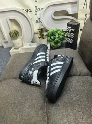 Adidas Superstar Black and White Glitter Snowflake Lifestyle Sneakers 6
