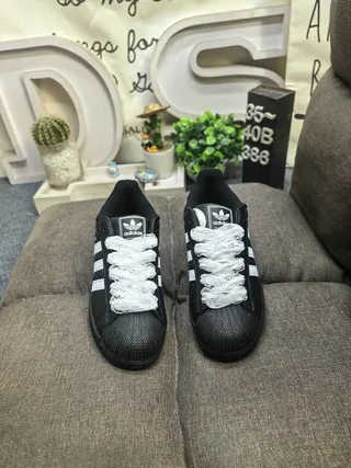 Adidas Superstar Black and White Glitter Snowflake Lifestyle Sneakers 10