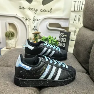 Adidas Superstar काला नीला शेल-टो धब्बेदार ऊपरी लाइफस्टाइल स्नीकर