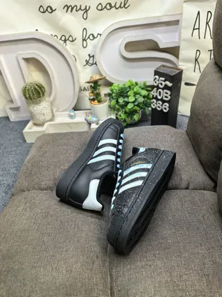 Adidas Superstar Black Blue Shell-Toe Speckled Upper Lifestyle Sneakers 6