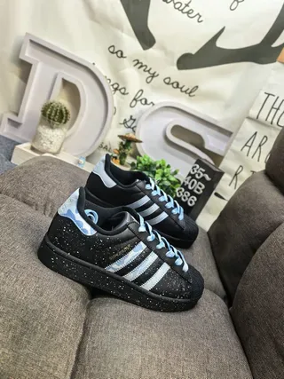 Adidas Superstar Black Blue Shell-Toe Speckled Upper Lifestyle Sneakers 9