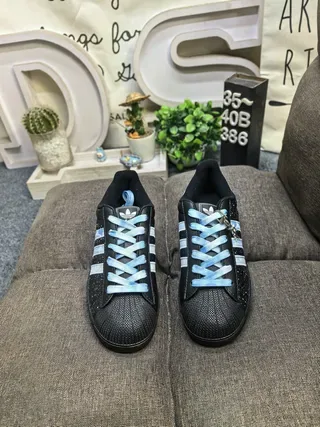 Adidas Superstar Black Blue Shell-Toe Speckled Upper Lifestyle Sneakers 10
