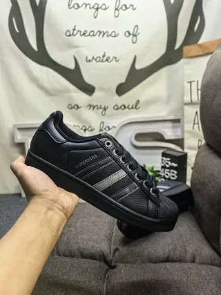Adidas Superstar Noir Argent Shell-Toe Cuir Supérieur Chaussures Lifestyle 5