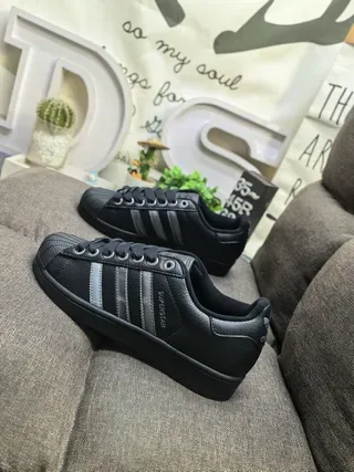 Adidas Superstar Noir Argent Shell-Toe Cuir Supérieur Chaussures Lifestyle 7
