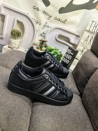 Adidas Superstar Noir Argent Shell-Toe Cuir Supérieur Chaussures Lifestyle 9