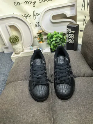 Adidas Superstar Noir Argent Shell-Toe Cuir Supérieur Chaussures Lifestyle 10