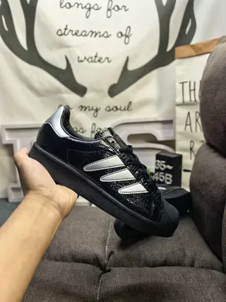 Adidas Superstar Gray and Purple Plaid-Lined Lifestyle Sneakers 5