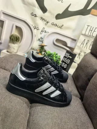 Adidas Superstar Gray and Purple Plaid-Lined Lifestyle Sneakers 9