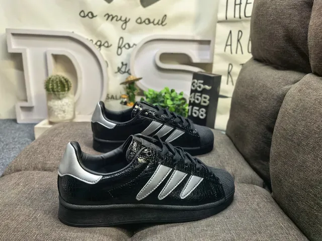 Adidas Superstar Gray and Purple Plaid-Lined Lifestyle Sneakers 11