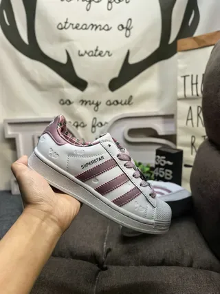 Adidas Superstar Gray and Purple Plaid-Lined Lifestyle Sneakers 15